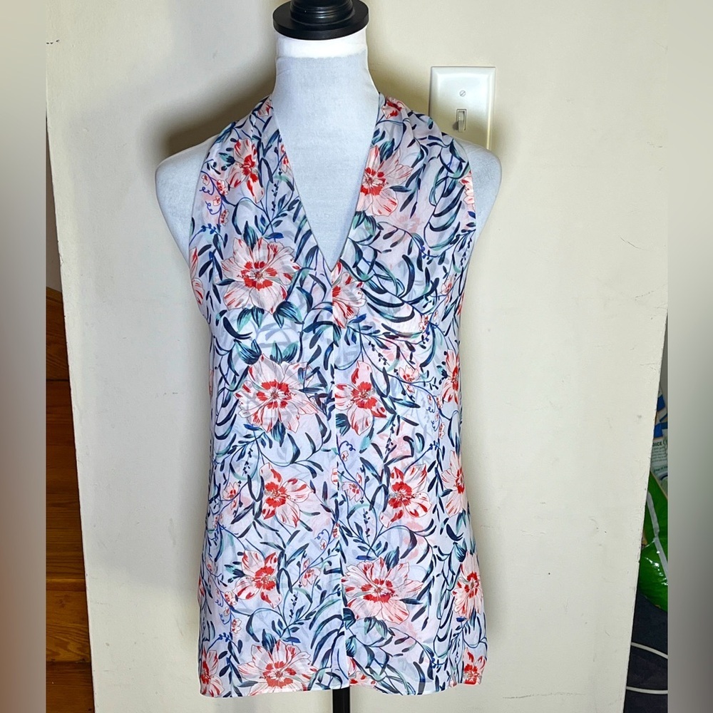 Cabi White, Blue, And Red Backless Tank Blouse